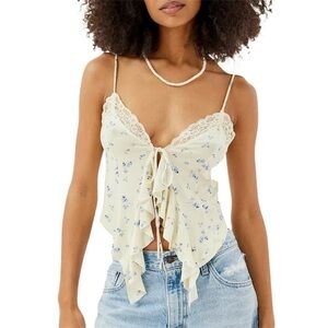 Urban Outfitters  Floral Lace Trim Cream Top